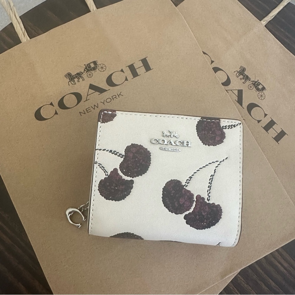 Coach Snap Wallet With Cherry Print - Picture 3 of 15